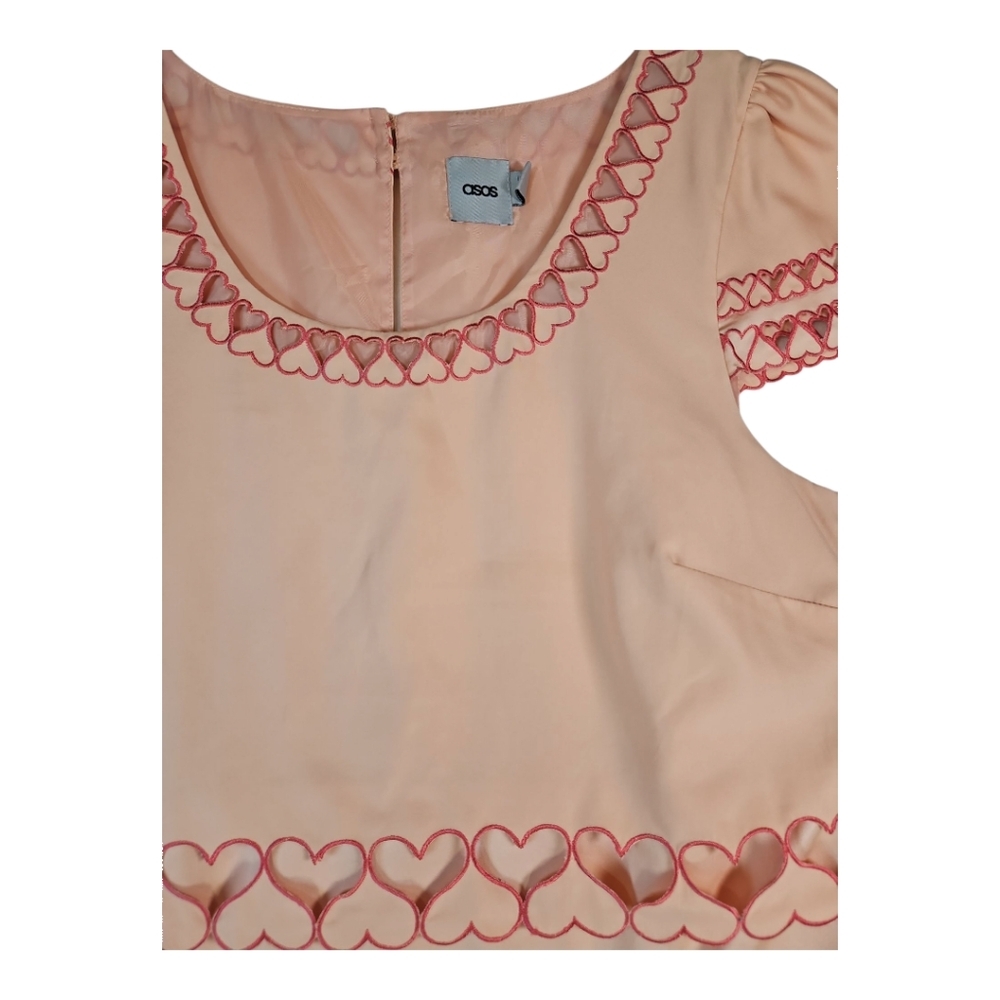 ASOS Coquette Peach Heart Cut Out Cap Sleeve Shift Dress Size 8 - Picture 4 of 10